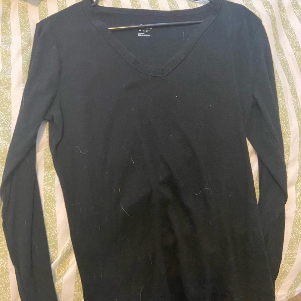 Simple black long sleeve V neck